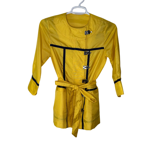 Zac Posen Target Rain Coat Womens Small Yellow Belted Trench Metal Clasp Twee - Picture 1 of 7